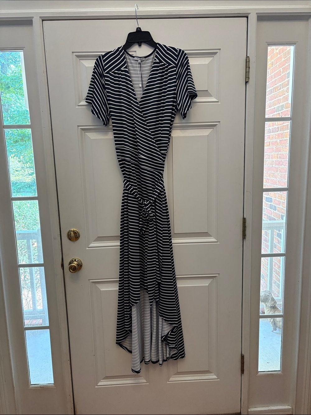 Black and White Striped High-Low Wrap Dress - Women's